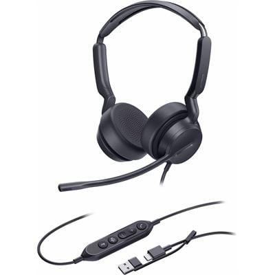 Yealink Wired UH42 MS Teams Stereo Headset, Leather Cushions, Noise Cancelling Mic, C to A Adapter